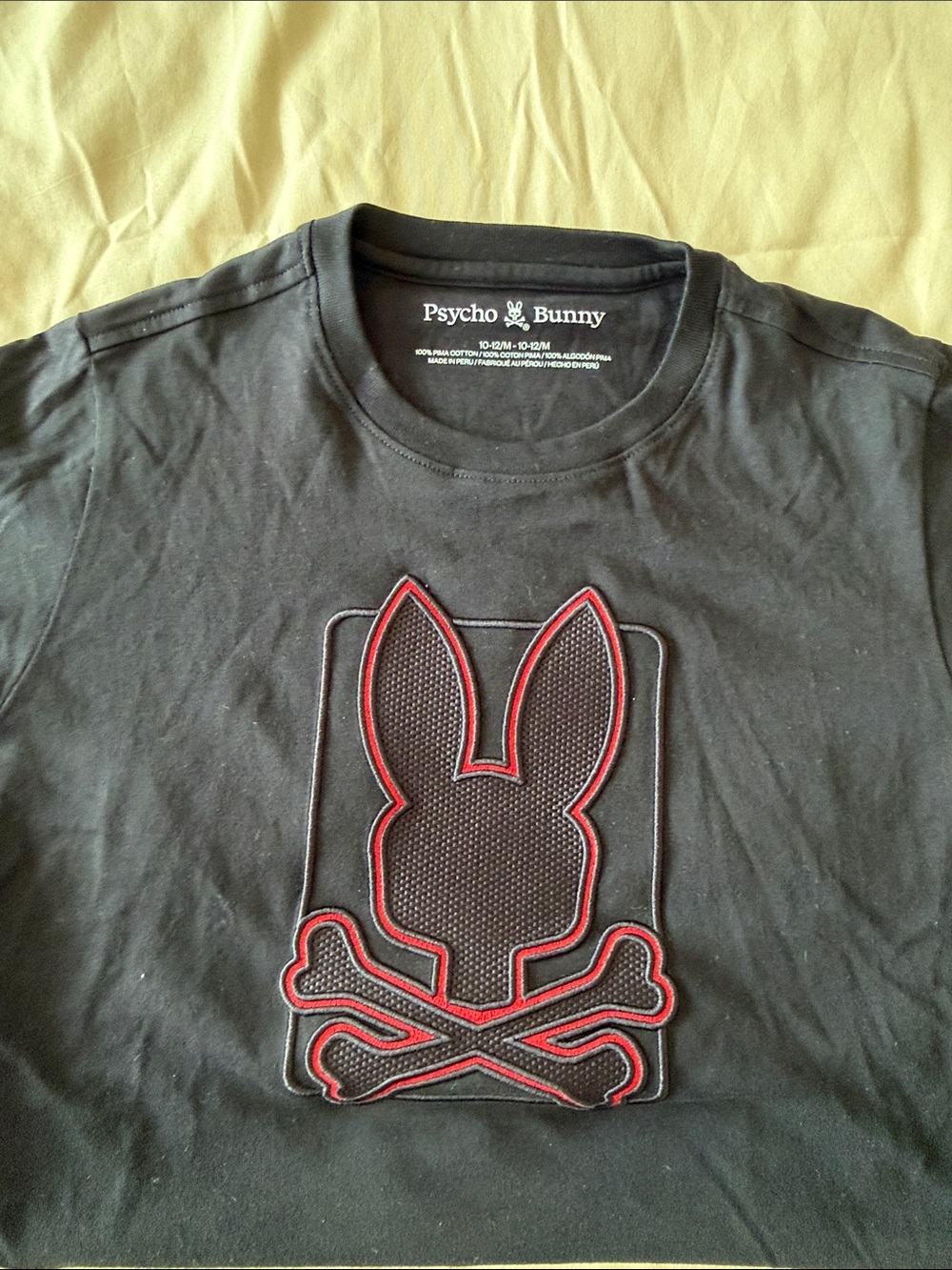 Psycho Bunny Black Tee with Red-Trimmed Bunny Patch